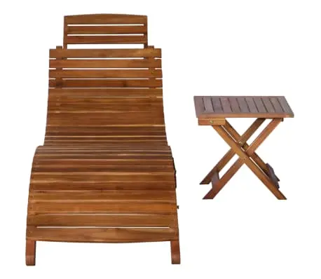 Chaise longue avec table Bois d'acacia massif Marron