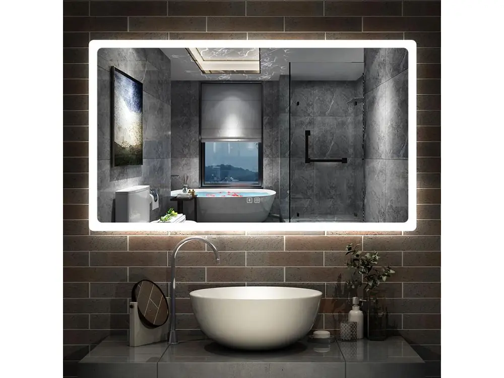 Miroir de Salle de Bain avec Éclairage et Bluetooth, Miroir Mural LED Anti-Buée, Dimmable + 3 Couleurs de Lumière, Miroir Réglable avec Éclairage- 60 x 80 cm