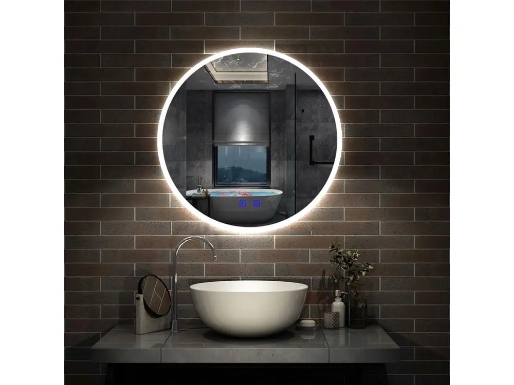 Miroir de Salle de Bain rond LED 80cm avec Bluetooth + Anti-buée + 3 Couleurs + Dimmable, Mural Miroir Lumineux avec Interrupteur Tactile à capteur Miroir Rond