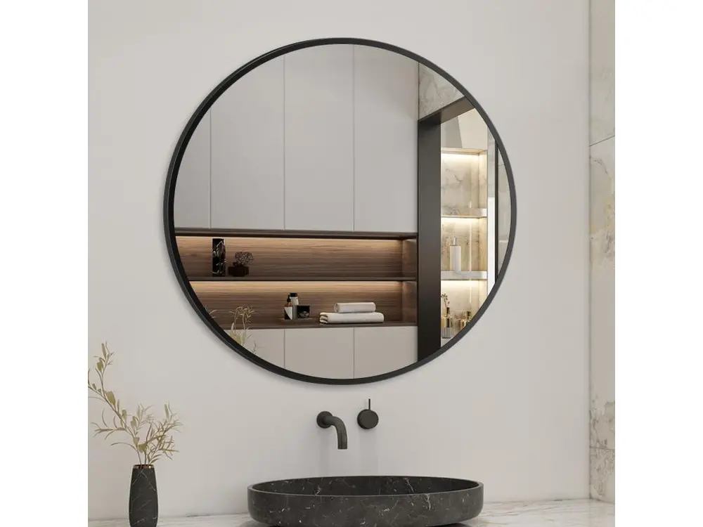 Miroir Mural de Salle de Bain Rond noir 70cm, cadre en aluminium miroir pour Salle de Bain + Salon + WC