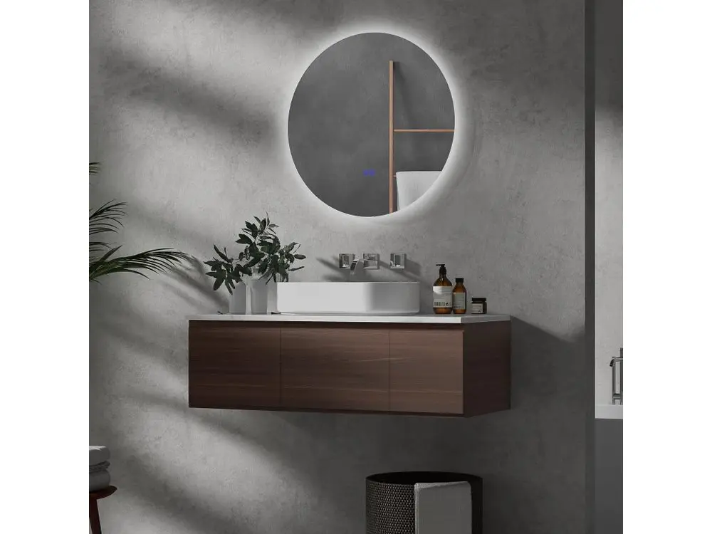 Miroir rond lumineux LED de salle de bain 70 cm avec éclairage interrupteur tactile système antibuée miroir mural LED à luminosité réglable 35 W gris