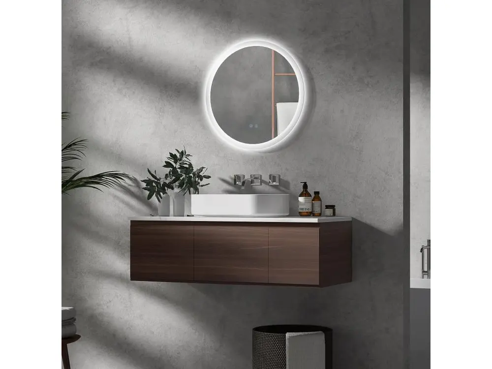 Miroir rond lumineux LED de salle de bain Ø 60 cm mural avec éclairage 3 couleurs interrupteur tactile système antibuée 29 W gris