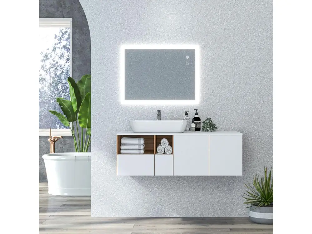 Miroir mural lumineux LED de salle de bain - 80 x 60 cm - avec 3 couleurs, luminosité réglable interrupteur tactile système antibuée transparent