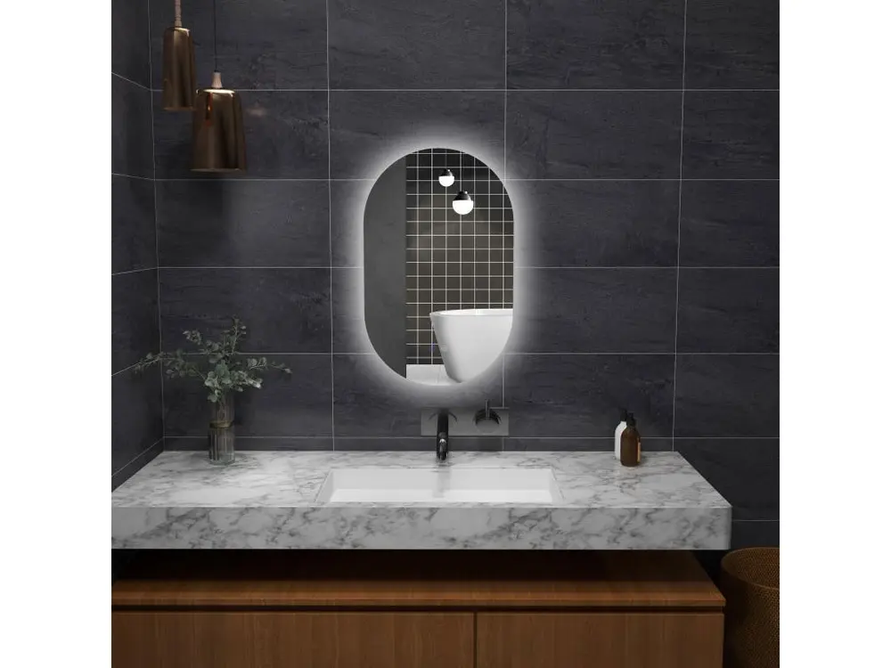 Miroir ovale mural lumineux LED de salle de bain - 81 x 51 cm - avec 3 couleurs, luminosité réglable interrupteur tactile système antibuée transparent