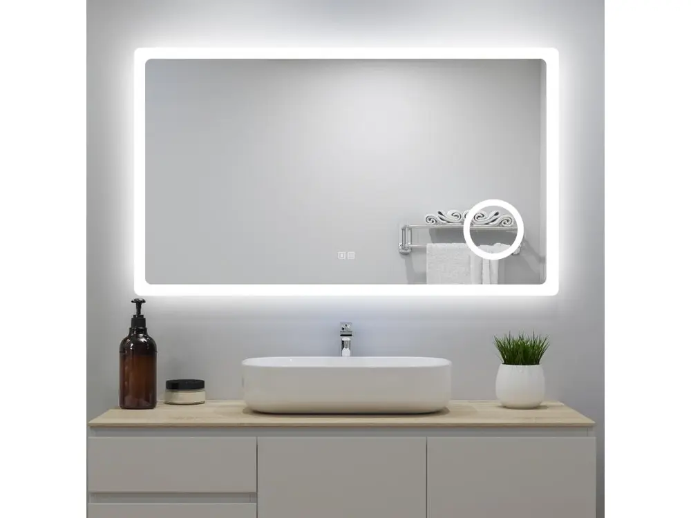 Aica Miroir de Salle de Bain LED avec Bluetooth 160 x 80cm, Miroir Lumineux avec 3 Couleurs + Anti-buée + grossissant 3x，Mural Miroir