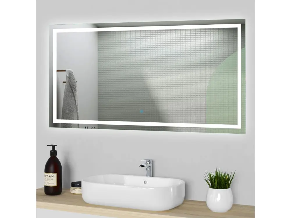 Miroir de salle de bain lumineux l.160 x H.70cm avec Anti-buée, Mural Miroir - Aica