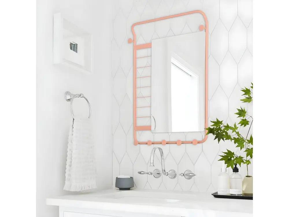 Miroir mural rectangulaire avec crochets pour salle de bain, entrée, balcon