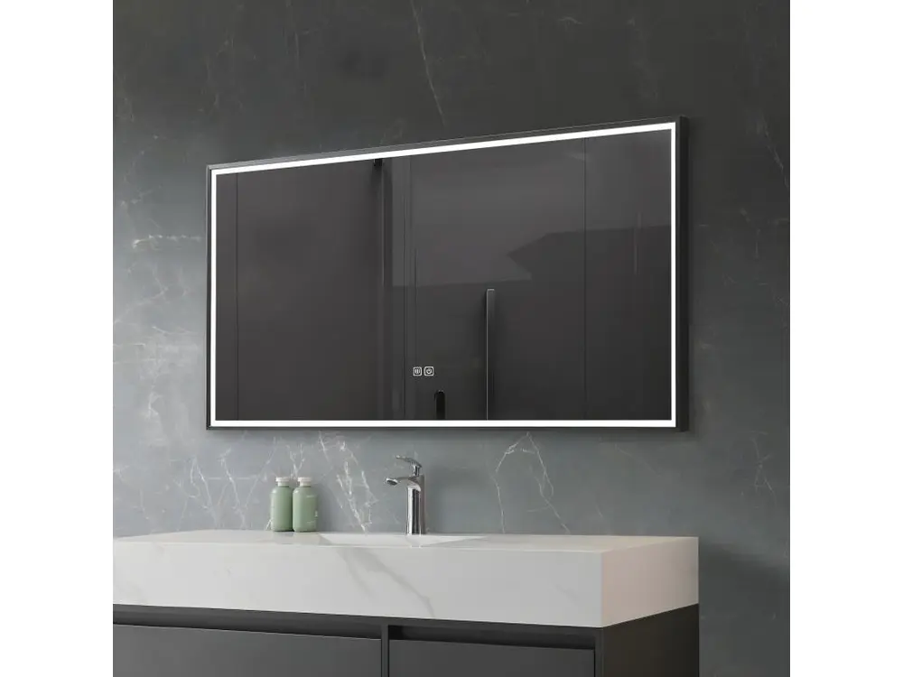 LuxuryBain- Miroir de salle de bain LED 110x60cm avec cadre en aluminium noir- LB-126080