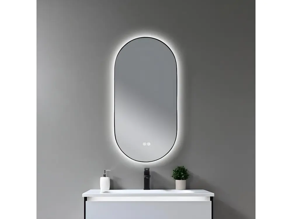 LuxuryBain- Miroir de salle de bain LED à luminosité variable 45x90cm oval avec cadre en aluminium noir