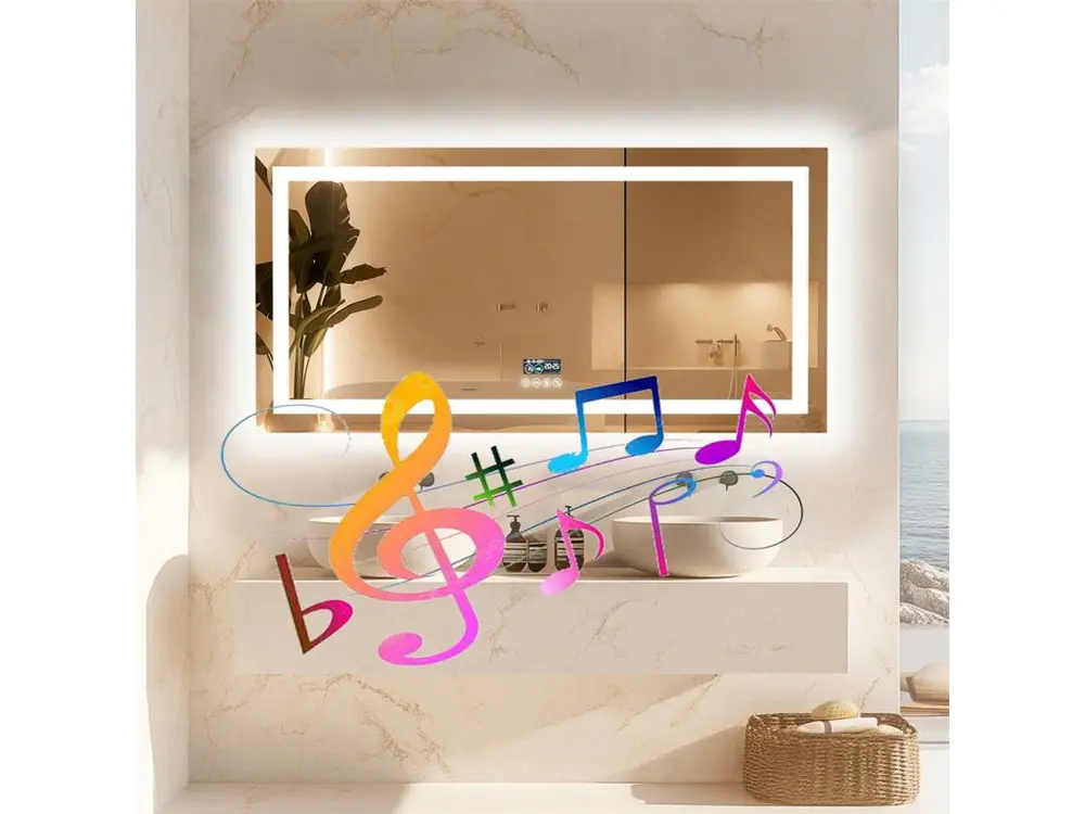 Miroir salle de bain 120x60cm LED réglable+antibuée+Bluetooth 5.2 +Horloge+3 couleurs 4 boutons