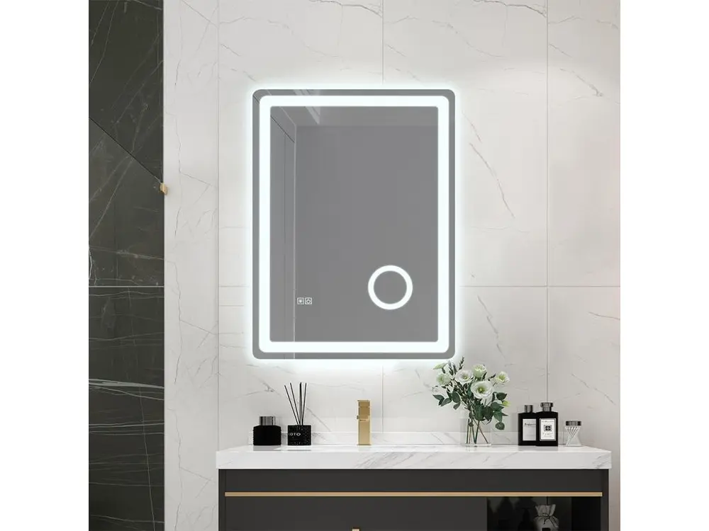 LuxuryBain- Miroir de salle de bain LED rectangulaire avec cadre en aluminium noir 120x60