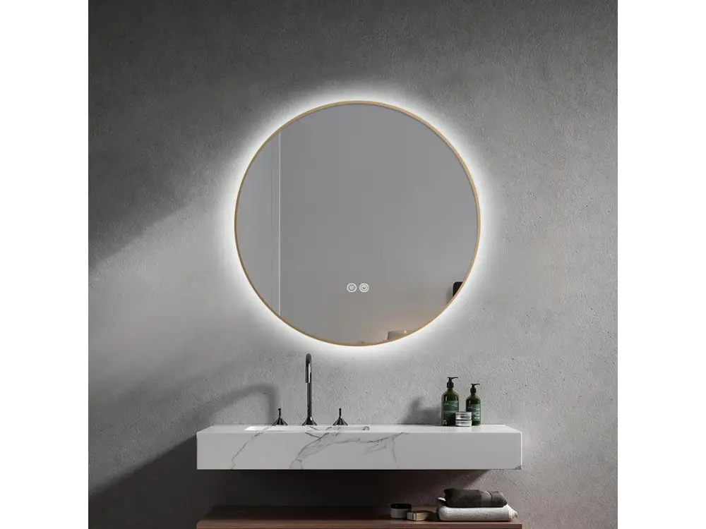 Miroir salle de bain LED rond 90cm anti buée avec cadre doré LB-4647GA