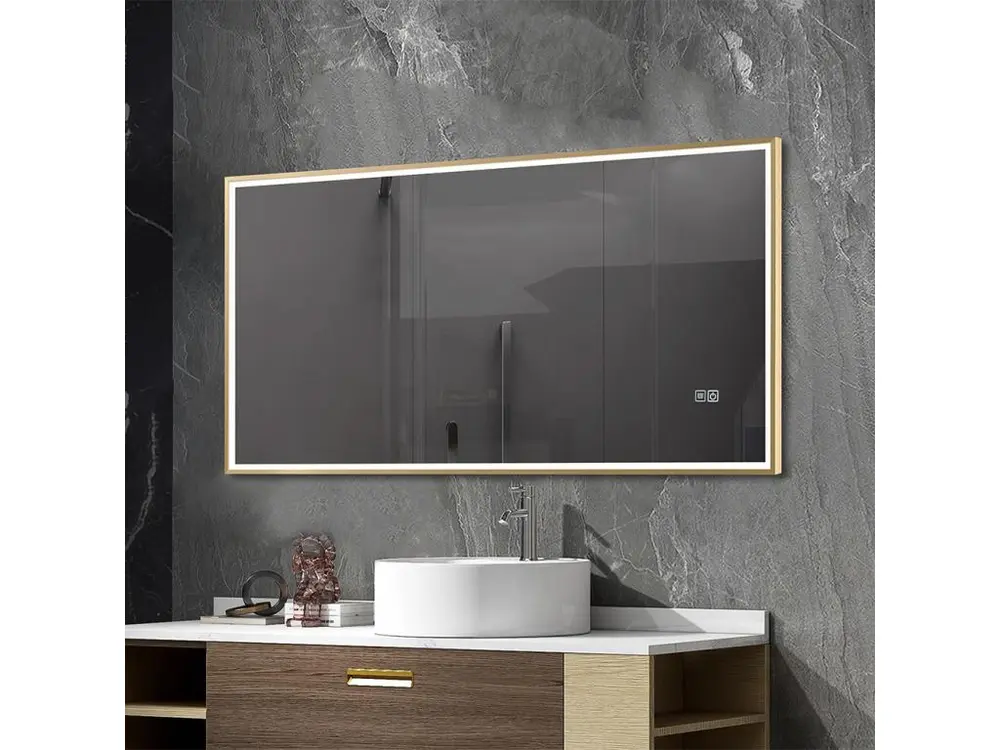 Miroir salle de bain LED 90x60cm anti buée avec cadre doré LB-126080G