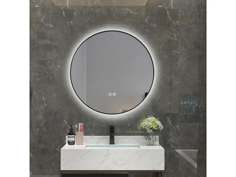 Miroir salle de bain LED rond 80cm anti buée avec cadre noir LB-4647BA