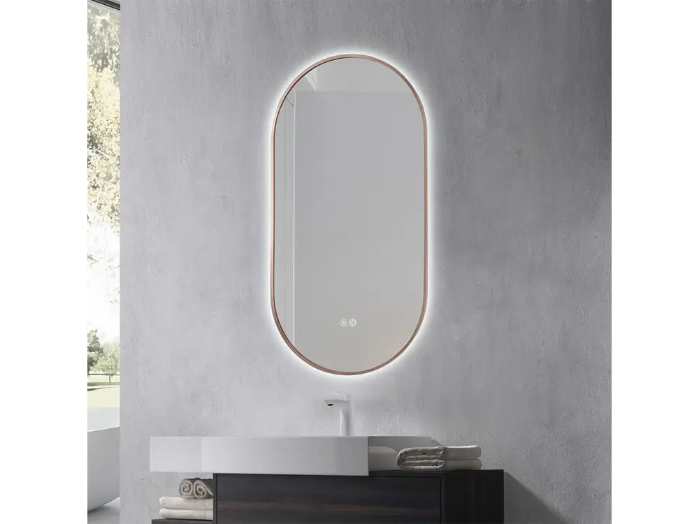 Miroir salle de bain LED ovale 45x90cm anti buée avec cadre cuivré LB-4696