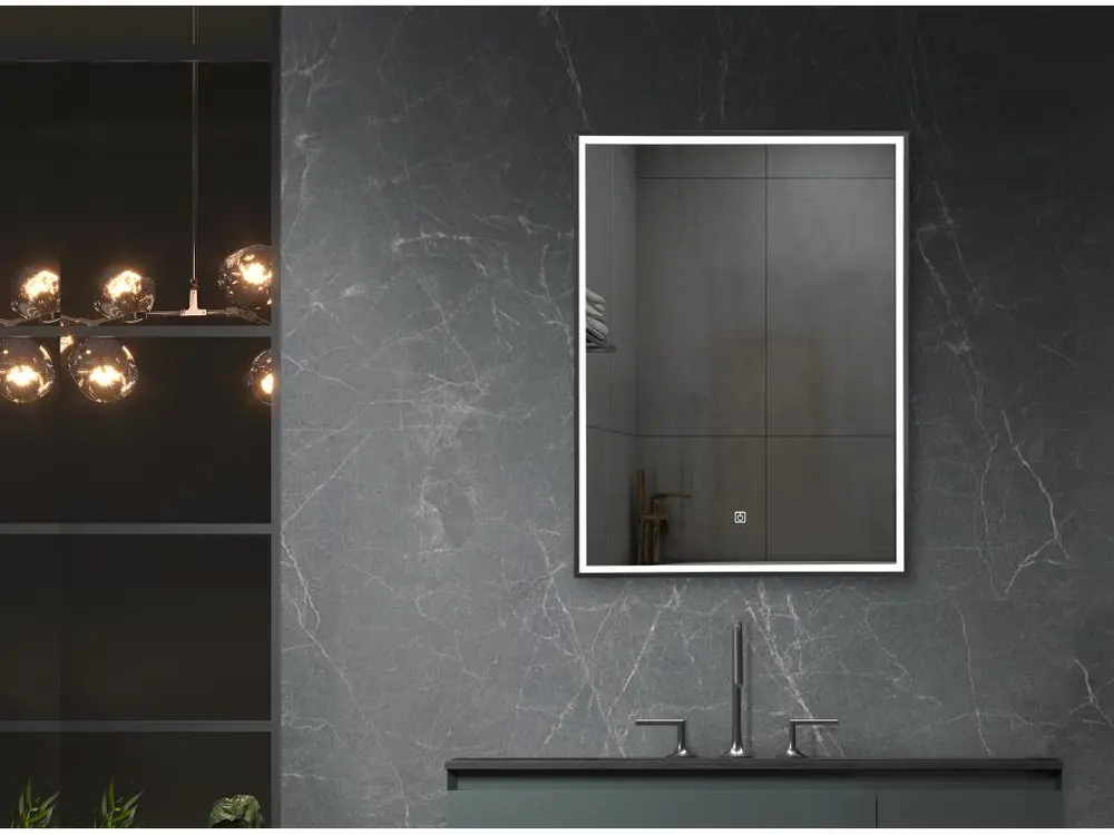 LuxuryBain- Miroir de salle de bain LED avec cadre en aluminium noir - 60x80cm LB-126080