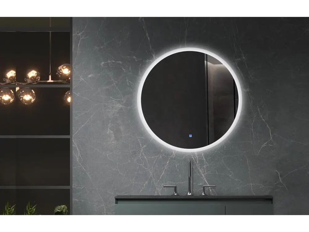 LuxuryBain- Miroir de salle de bain LED 80x80cm rond à intensité variable et interrupteur tactile. LB-228080-80-80