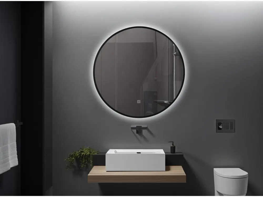 LuxuryBain- Miroir de salle de bain LED 60x60cm rond avec cadre en aluminium noir LB-338080-60-60