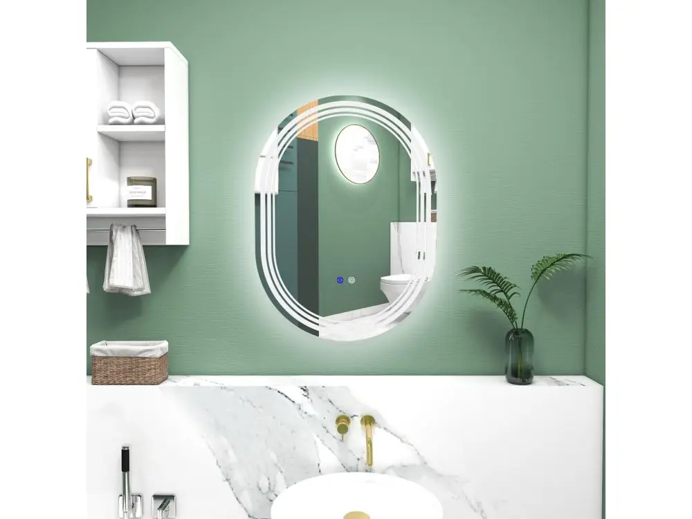 Miroir LED mural de salle de bain - 50L x 70H cm - luminosité réglable 3 couleurs - interrupteur tactile - système antibué