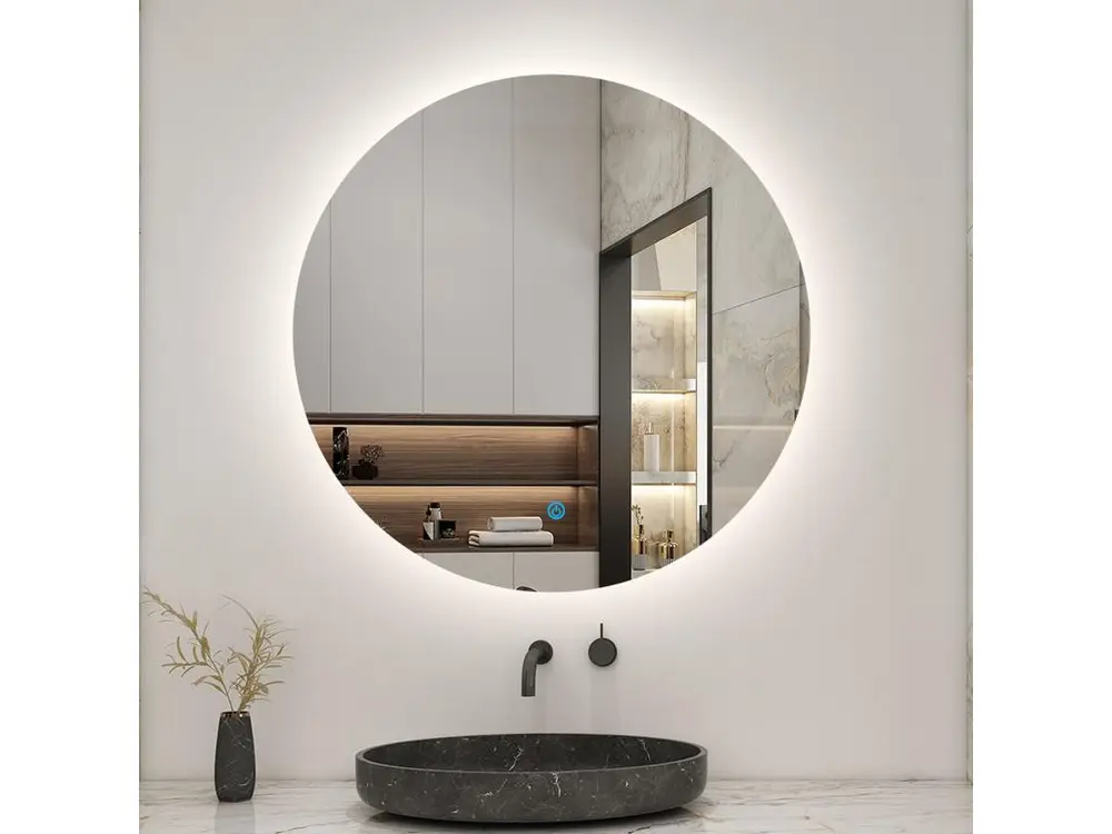 AICA LED Miroir lumineux rond 100cm anti-buée + dimmable + mémoire miroir salle de bain