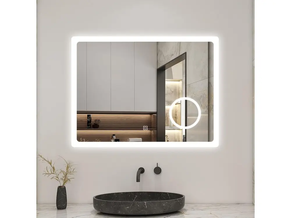 AICA LED Miroir lumineux loupe + tricolore + 3 couleurs + dimmable + anti-buée 100x60cm salle de bain mémoire,tactile