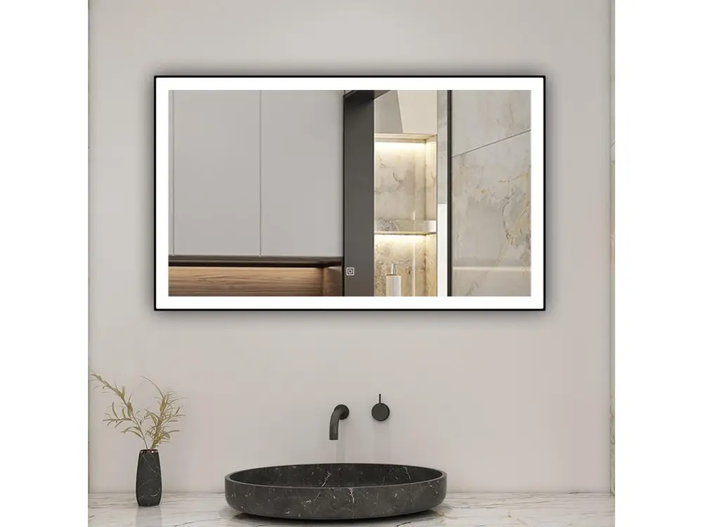 AICA Miroir lumineux 100x60cm 3 couleurs + dimmable + anti-buée + mémoire, miroir salle de bain LED