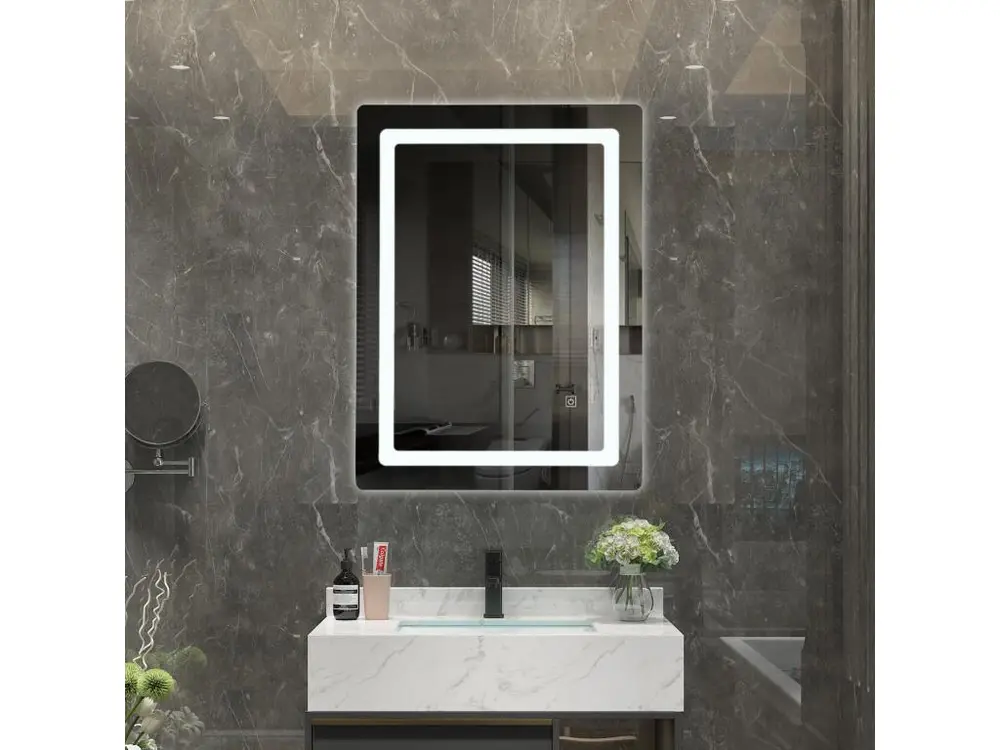 LuxuryBain- Miroir de salle de bain LED à luminosité variable rectangulaire 50x70