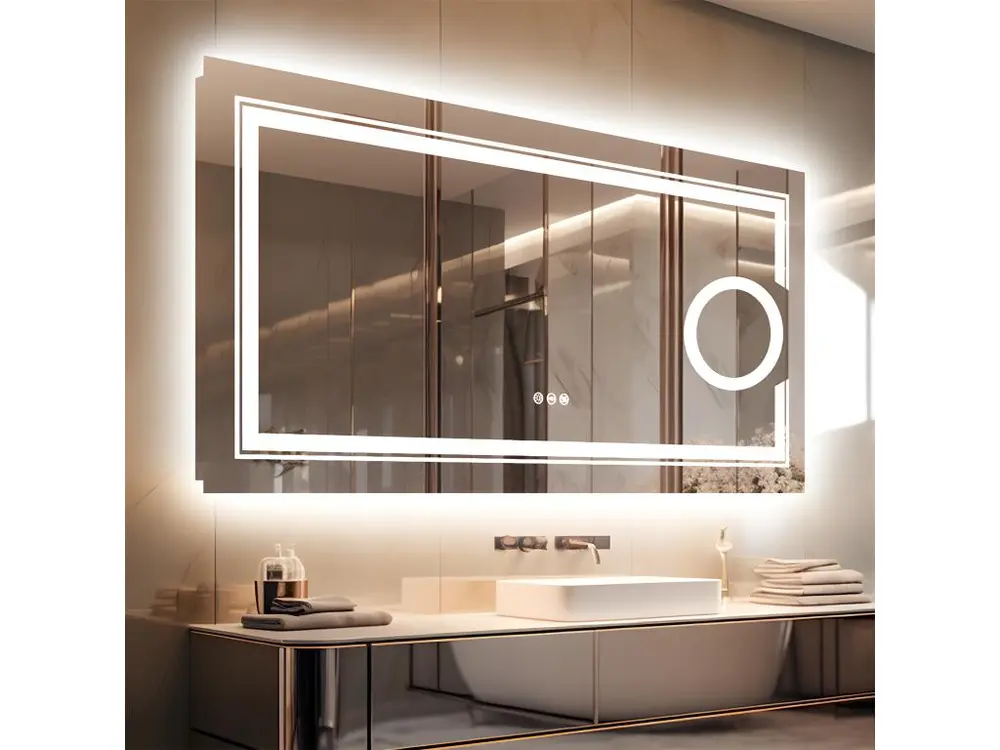 Miroir salle de bain lumineux grossissant grand miroir mural avec éclairage led 120x60cm