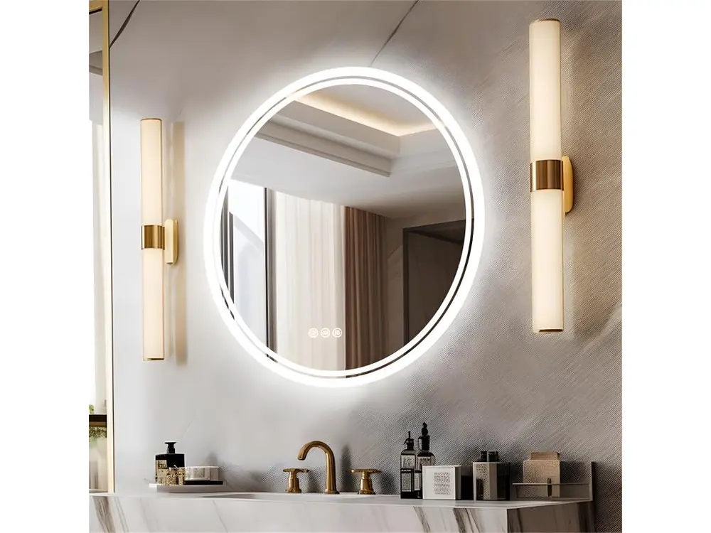 Miroir rond salle de bain miroir mural avec éclairage led anti buée 60x60cm