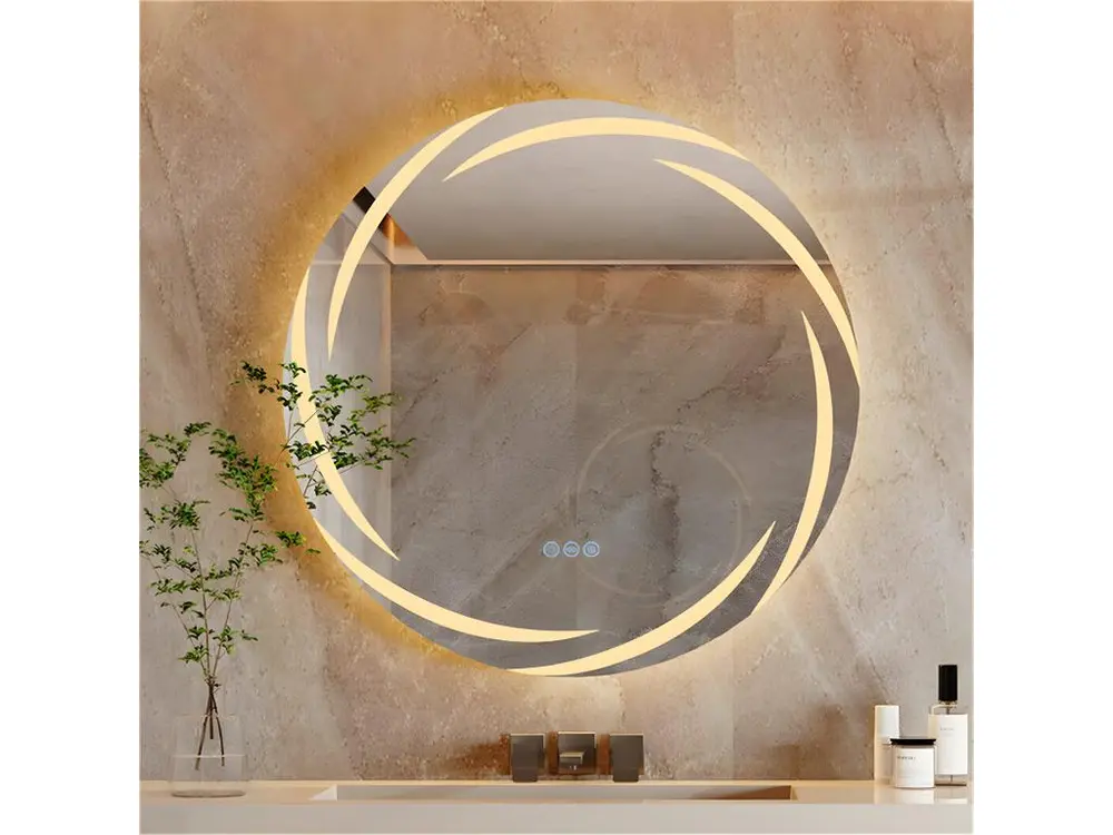 Miroir salle de bain mural miroir toilette led miroir lumineux anti buée miroir connecté 3 tactiles 60x60cm