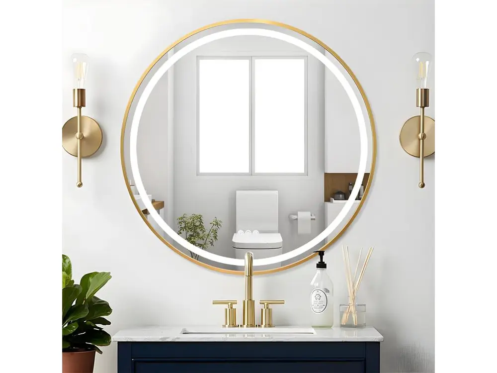 Miroir salle de bain rond miroir mural à suspendre avec interrupteur tactile 60x60cm