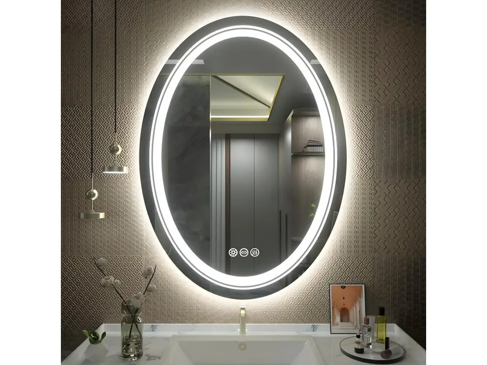 Miroir salle de bain avec eclairage led miroir mural lumineux ovale 50x70cm