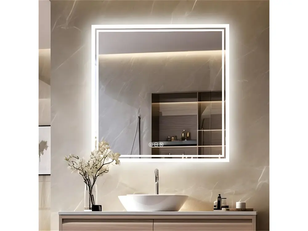 Miroir salle de bain miroir mural avec rétroéclairé pour maquillage 80x80cm