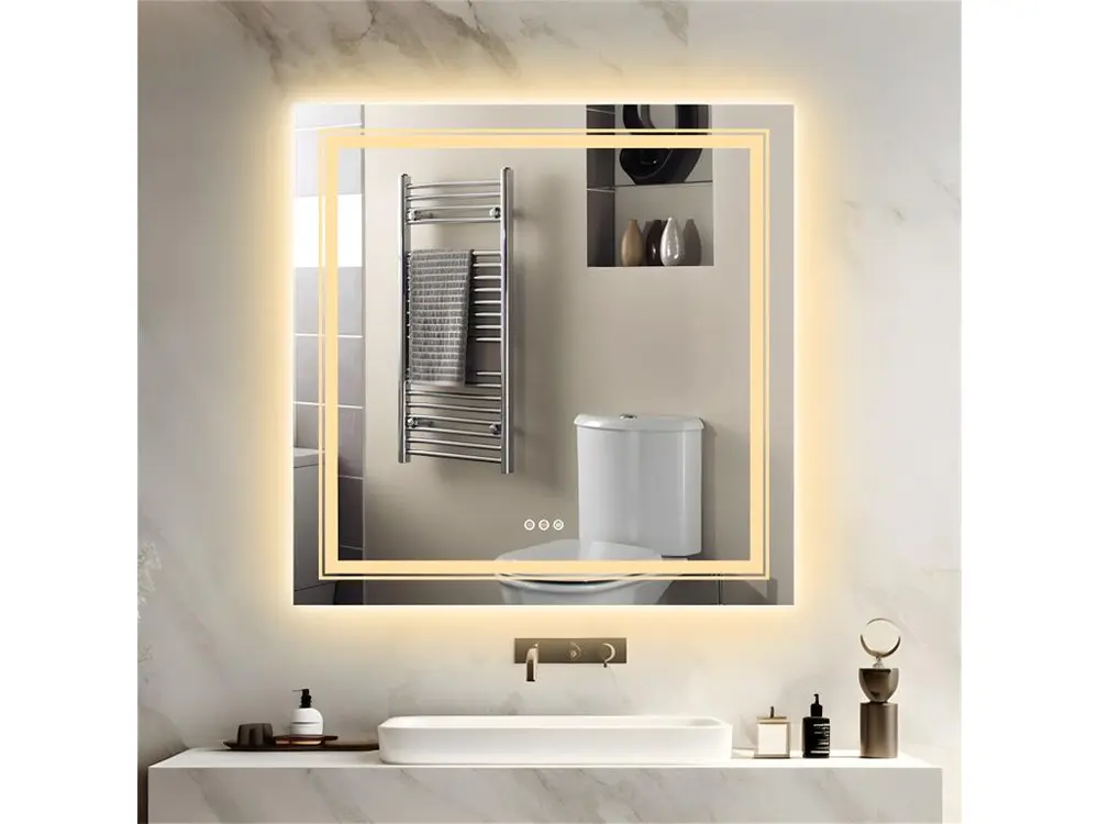 Miroir salle de bain ip65 miroir mural terrupteur tactile miroir mural avec anti-buée 90x90cm