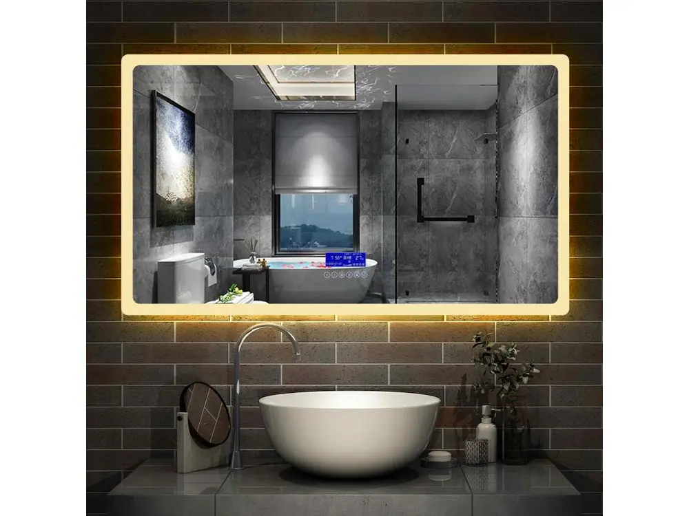 Miroir Salle de Bain Anti-buée LED de 80 x 60 cm de 3 Couleurs avec Bluetooth, Horloge, Date et Tompérature