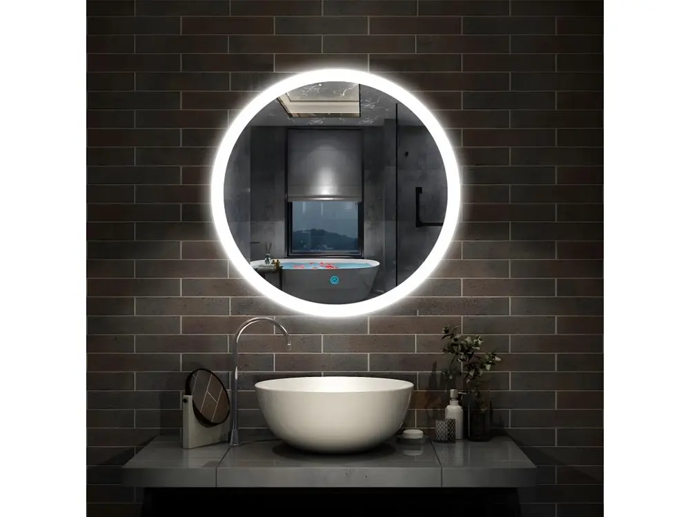 Aica Miroir de Salle de Bain Rond Avec leds et Anti-buée Blanc Froid (6000K) + Interrupteur Tactile 60cm