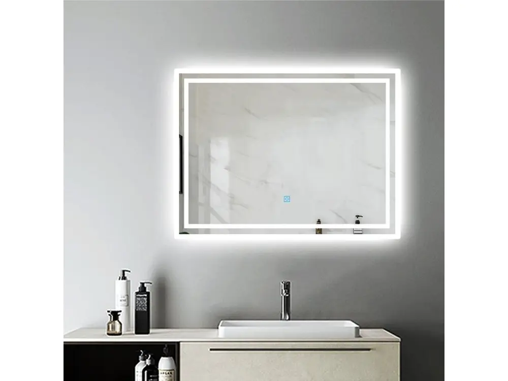 Aica Miroir de Salle de Bain Anti-buée Miroir Lumineux LED Vertical ou Horizontal Blanc Froid , Interrupteur Tactile 60 * 50cm