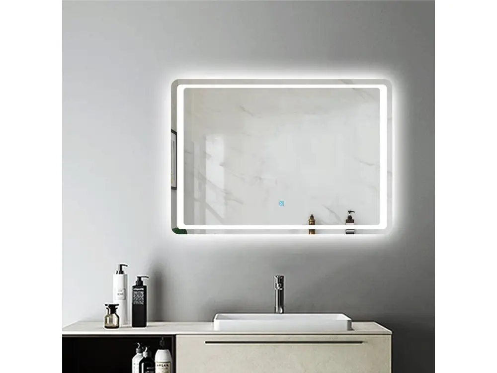 Miroir de Salle de Bain Anti-buée 80 * 60cm Miroir Lumineux LED Vertical ou Horizontal Blanc Froid + Interrupteur Tactile