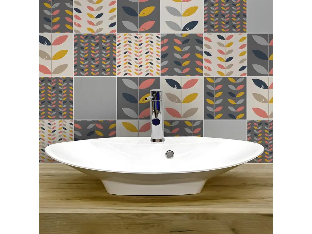 Sticker Mural Carrelage adhésif Cuisine Salle de Bain - 24 STICKERS CARREAUX DE CIMENT SCANDINAVE KALLAN - 80x120cm