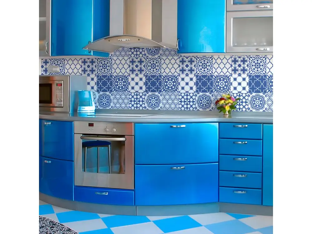 Stickers muraux - Sticker Mural Carrelage adhésif Cuisine Salle de Bain - 9 STICKERS CARRELAGES AZULEJOS BLEU SANTORIN - 60x60cm