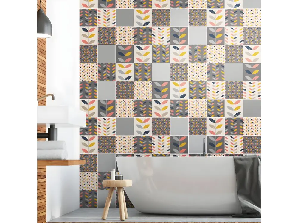 Sticker Mural Carrelage adhésif Cuisine Salle de Bain - 60 STICKERS CARREAUX DE CIMENT SCANDINAVE PEKKA - 120x200cm