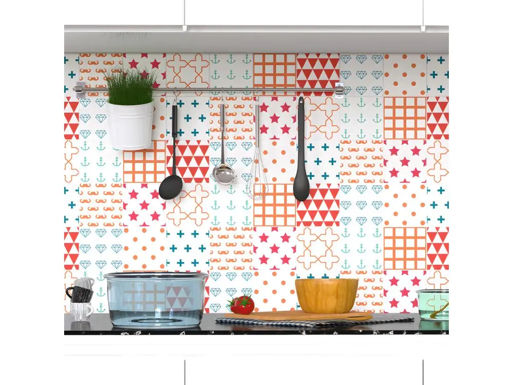 Stickers muraux - Sticker Mural Carrelage adhésif Cuisine Salle de Bain - 9 STICKERS CARRELAGES SCANDINAVE PLATTOR - 30x30cm