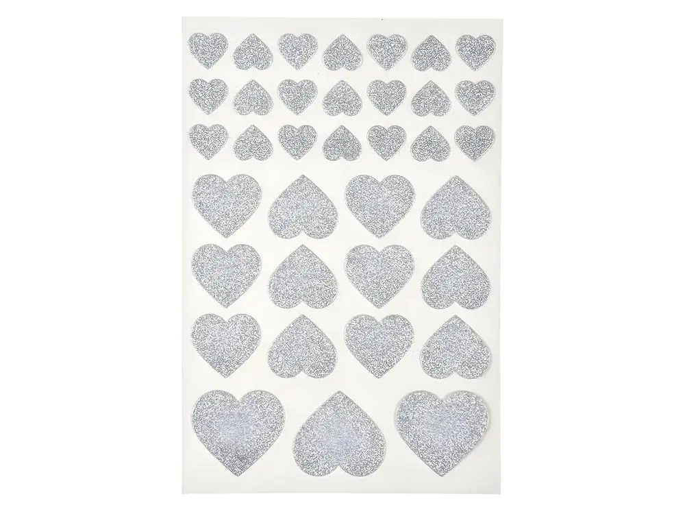 Lot de 36 Stickers Cœur "Glitter" Argent