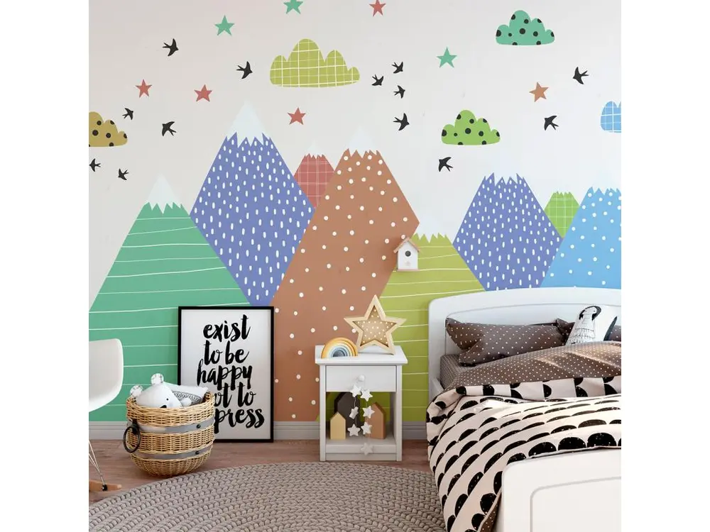 Stickers muraux enfants - Décoration chambre bébé - Autocollant Sticker mural géant enfant montagnes scandinaves ERIKA - 60x90cm