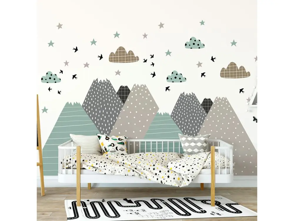 Stickers muraux enfants - Décoration chambre bébé - Autocollant Sticker mural géant enfant montagnes scandinaves SARKA - 40x60cm