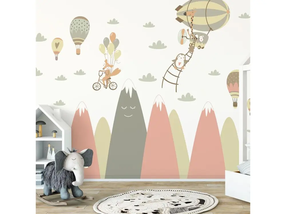 Stickers enfant montagnes scandinaves animaux amis 100 x 150 cm