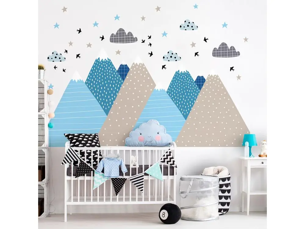 Stickers muraux enfants - Décoration chambre bébé - Autocollant Sticker mural géant enfant montagnes scandinaves LYNKA - 60x90cm