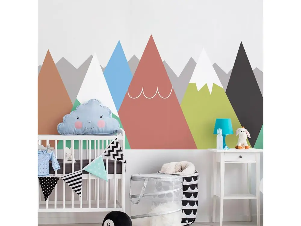 Stickers muraux enfants - Décoration chambre bébé - Autocollant Sticker mural géant enfant montagnes scandinaves DANIKA - 50x75cm