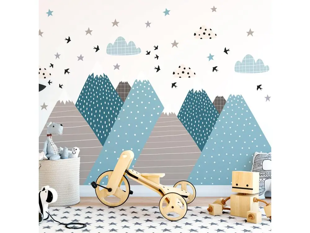 Stickers muraux enfants - Décoration chambre bébé - Autocollant Sticker mural géant enfant montagnes scandinaves VIKA - 60x90cm