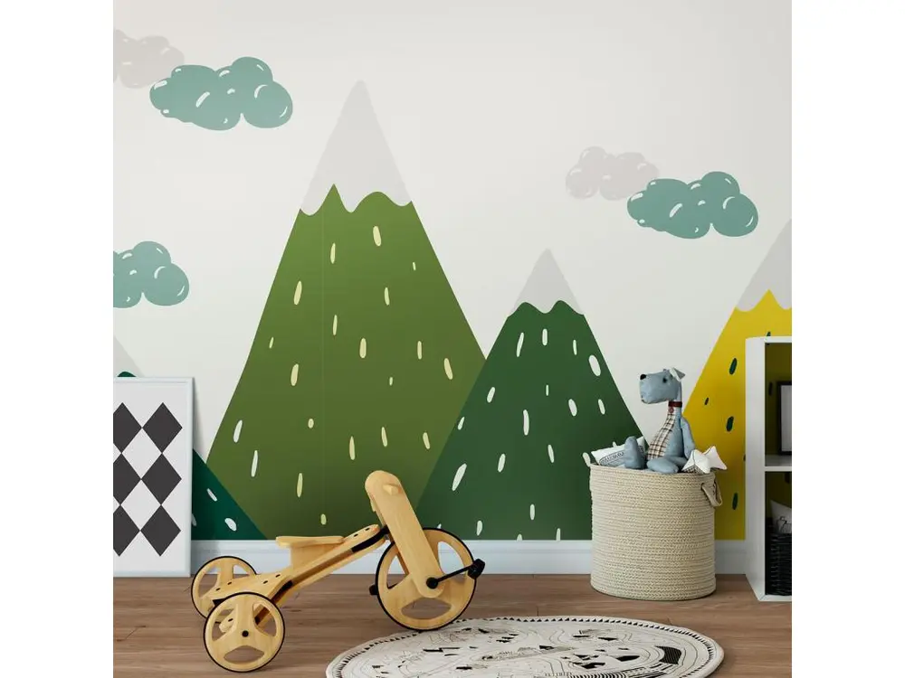 Stickers muraux enfants - Décoration chambre bébé - Autocollant Sticker mural géant enfant montagnes scandinaves ZOUKA - 90x135cm